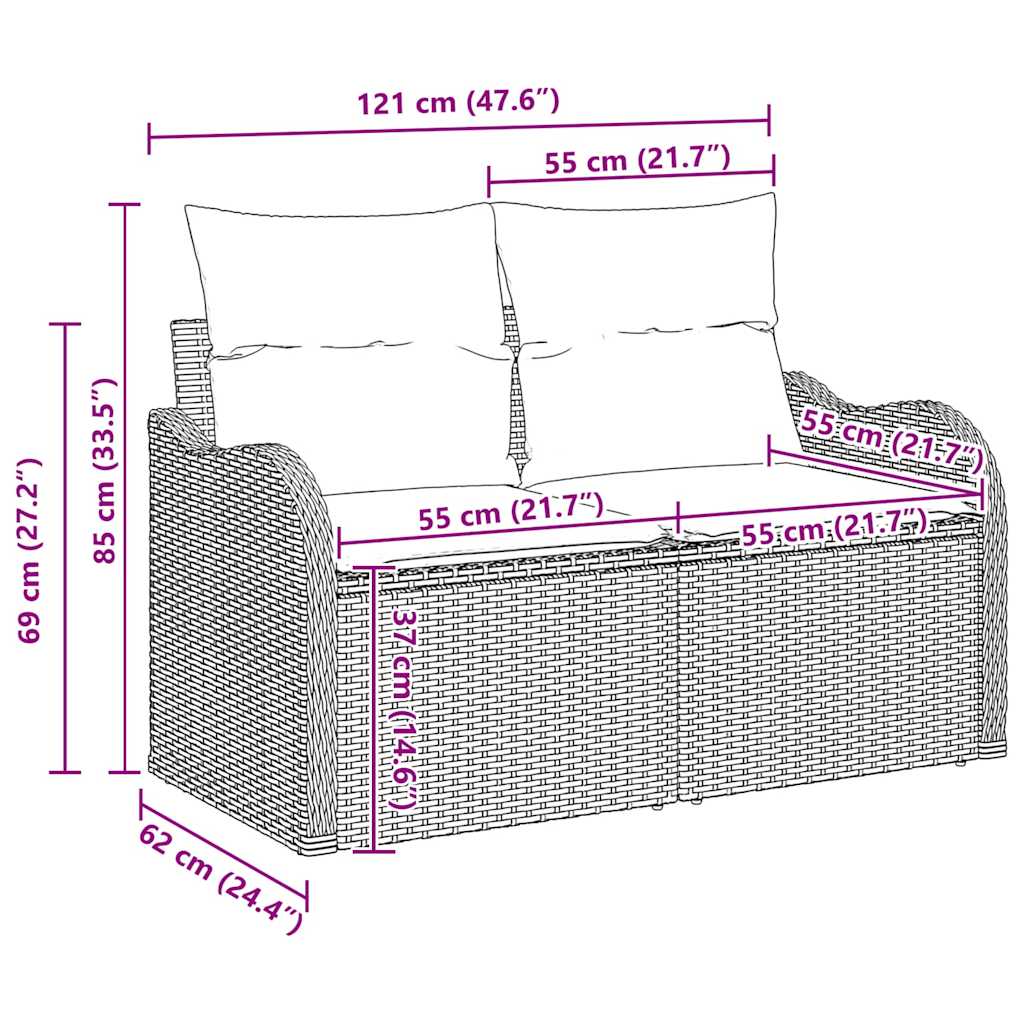 Garten-Sofa-Set mit Speicher 7 pcs Grau Poly Rattan